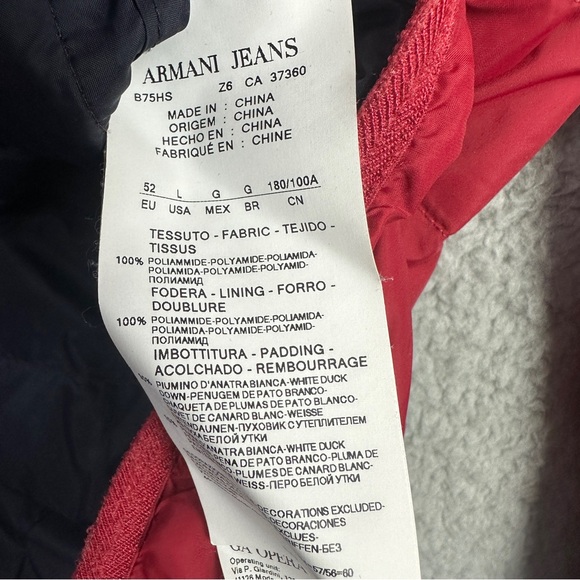 Armani Jeans Vibrant Red Quilted Jacket Men’s Size Large - Picture 8 of 16